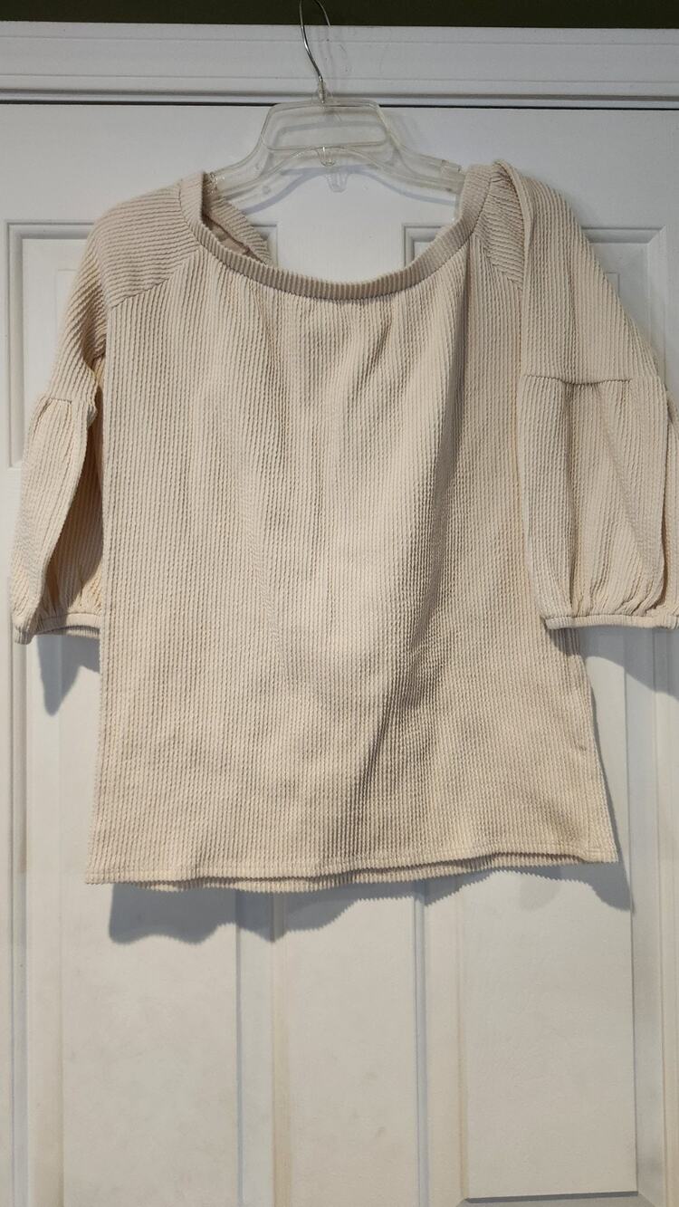 Cherish Cream Waffle Knit Thermal Top Boat Neck Womens Size Small #482